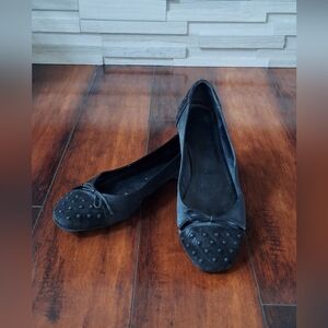 Tod's Ballet Flats Black Suede Waxed Linen Womens Shoe Size EU 40 US 9